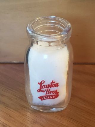 Vintage Lawton Bros.  Dairy Mini Creamer Cream Bottle Square 2 1/4 