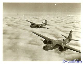 Org.  Nose Art Photo: Aerial View A - 20 Bombers (" Hey Bub ") On Mission