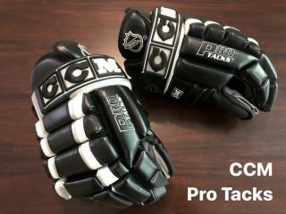 Ccm - Vintage Leather Ice Hockey Gloves Men’s Pro Tacks - Black White Grey