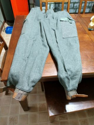 Widengrens Ww2 Gray Wool Military Pants 1940s Sweden 38x31 Leather Straps