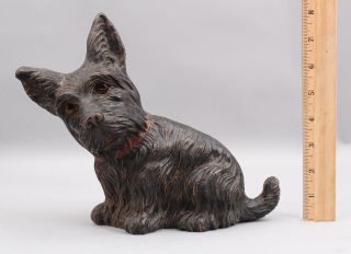 Antique Painted Figural Scottish Terrier Scotty Dog Glass Eyes,  Syroco Wood