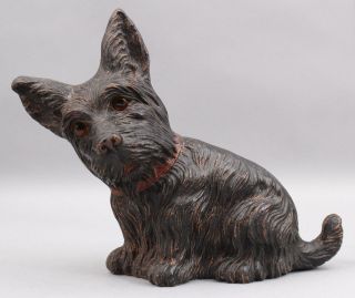 Antique Painted Figural Scottish Terrier Scotty Dog Glass Eyes,  SYROCO Wood 2