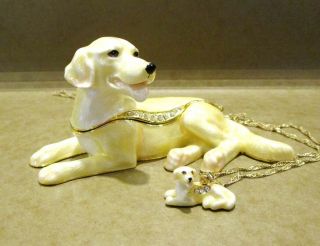 Honey Labrador Retriever Dog Jeweled Trinket Box W Matching Pendant