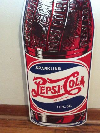 Vintage Pepsi Cola 12oz Bottle Metal Sign Stout Mkting Usa
