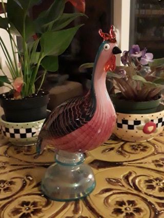 Large Hand Blown Art Glass Multicolored Bird Rooster