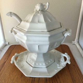 Vintage Red Cliff Ironstone Grape Soup Tureen W Underplate & Ladie 12 - Cup 1940 
