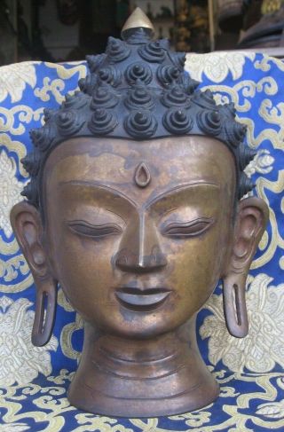 Antique Master Quality Handmade Brass Buddha Head Rupa,  Nepal