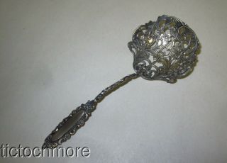 Antique Floral Scroll Pierced Sterling Silver Bon Bon Nut Spoon