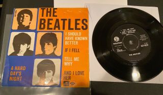 The Beatles 1964 Extracts From - Hard Days Night Ep W/ Sleeve Denmark 1st Press