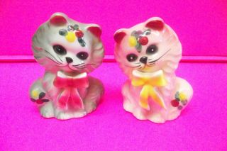 Vtg Cat / Kitten Salt And Pepper Shaker Pink & Gray Tied Bows Japan Ot9136