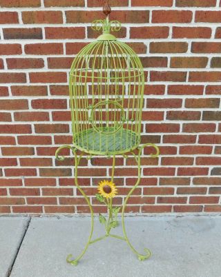 Bird Cage With Matching Fold Up Stand,  Cast Iron Sunflower So Unique