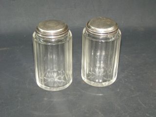 2 Antique Hallmarked Sterling Silver Lidded & Cut - Glass Bottles,  Birmingham 1900
