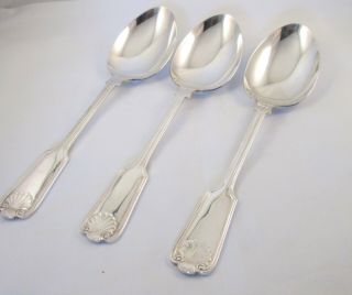 Vintage Set Of 3 Silver Plated Serving Spoons - Fiddle Thread & Shell Pattern