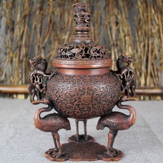 Chinese Antique Bronze Crane Dragon Incense Burner Xuande Mark