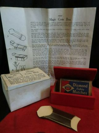 Vintage Adams Magic Coin Box Magic Trick With Instructions C.  1940 