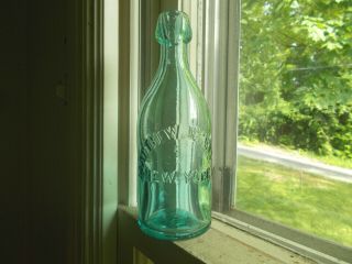 1860s Matthew Johnston York Squat Soda Bottle Applied Blob Shiny