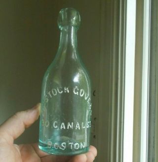 1860s Comstock Gove & Co 30 Canal St.  Boston Squat Soda Bottle Applied Blob