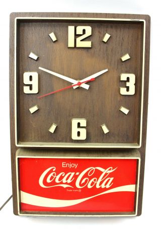 Coca Cola Electric Wall Clock Wood Grain 18 " X 12 " Sign Vintage Advertising