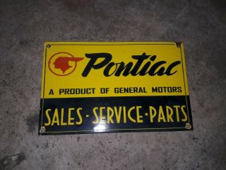 Porcelain Pontiac Sales Service Enamel Sign Size 12 " X 8 " Inches