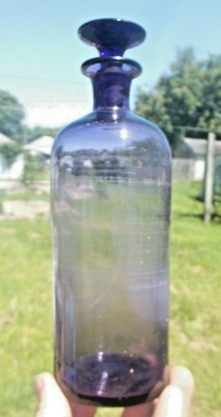 Purple Colored Apothecary Bottle W/stopper Solid Bar Pontil 1870 