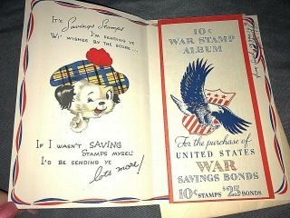 Ww Ii War Greeting Card W/ Savings Bond Booklet For 10c Stamps Hitler Cartoons