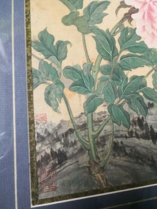 Antique Chinese Watercolor Painting on Silk Framed - Flower and Butterfly 3