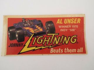 Vintage Rare Johnny Lightning Topper Al Unser Indy 500 Car Winner 1970 Sticker
