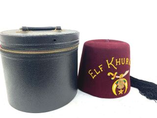 Elf Khurafeh Shriners Mason Fez Hat With Case