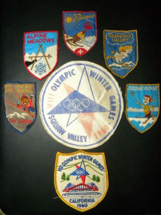 Vtg Authentic 1960 Winter Olympic Games Squaw Valley Tahoe 7 Patch Set Tahoe Ski