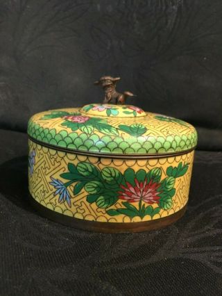 Old 19th Century Chinese Bronze Cloisonne Enamel Foo Dog Humidor Box