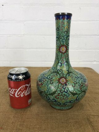 Antique Chinese China Cloisonne Floral Bottle Vase 11 