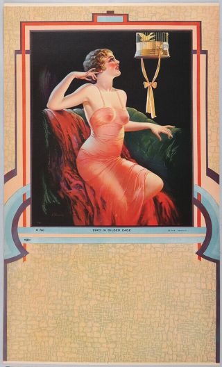 Fine Vintage 1930s Pin - Up Poster Rare Art Deco Glamour Girl Bird In Gilded Cage