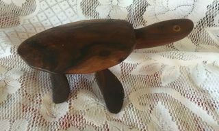 Vintage Souvenir Hand Carved Sea Turtle 9 " Artist Signed Pitcairn Island Bounty