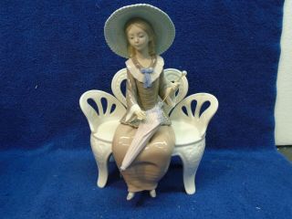 Lladro - Waiting In The Park.  Lady Sitting On Bench.  10 X 8 " Please See Descrip