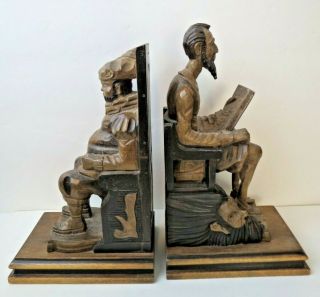 Hand Carved Wood Bookends Don Quixote & Sancho Panza 10 " Tall Ouro Spain
