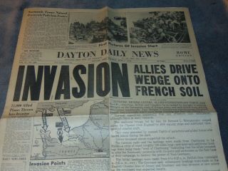 June 6,  1944 Dayton Ohio Newspaper: Wwii D - Day Allied Invasion Of France