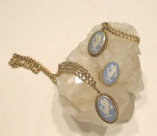 Vintage Wedgwood Parure Set Necklace Bracelet 14k Gold Ring Goddess Cameo Box