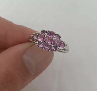 9ct White Gold Pink Sapphire & Diamond Cluster Ring 9k 375.