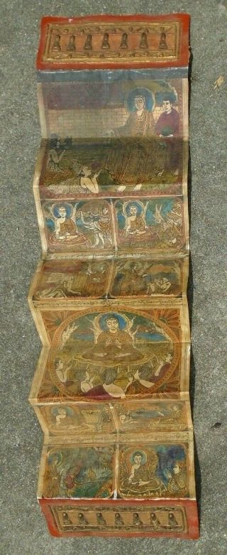Fine Antique Hand Painted Illustrated Buddha Scripture From Thailand