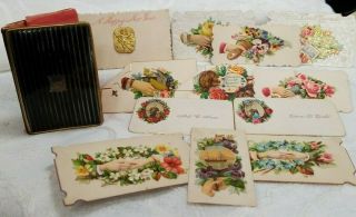 Antique Victorian Calling Cards & Case Rare Real Photo Miniature Cards