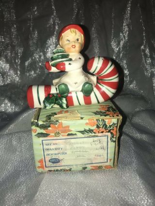 Napco Christmas Salt & Pepper Shakers Child Tree Sitting Candy Cane 1959 3738