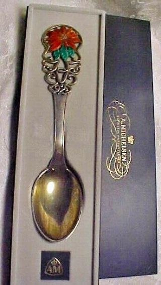 Vintage Old Antique Sterling Silver 1925 Christmas Spoon A Michelsen Enamel 44 G
