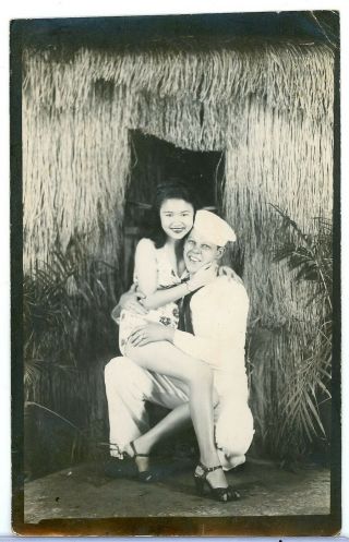 3 Photograph Postcard Size American Sailor Navy With Pretty Island Girl Ww 2 ?