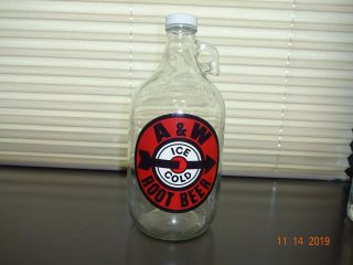 A & W Glass Half Gallon Jug Root Beer Soda Circle Black Arrow Ice Cold Bottle