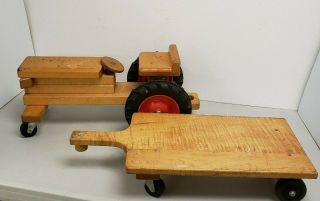 Vintage WOODEN TRACTOR w/ TRAILER COMMUNITY PLAYTHINGS Rifton NY 1950 ' s 1960 ' s 3