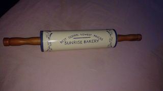 Ceramic Advertising Rolling Pin - Sunrise Bakery " Best Goods Lowest Prices "