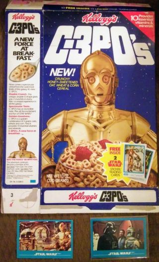 Kellogg’s C - 3po’s Cereal Empty Box With (2) Two Star Wars Trading Cards Promo