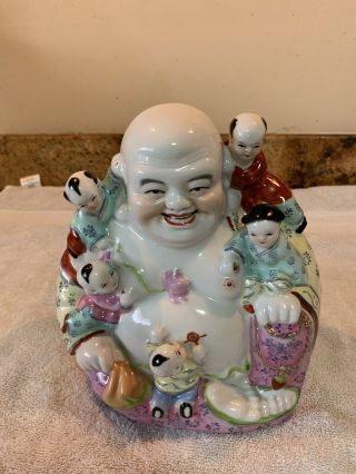 Old Chinese Porcelain Famille Rose Buddha W/children Marked