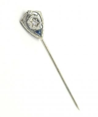 Vintage Estate Art Deco 10K White Gold Diamond & Sapphire Filigree Stick Pin 2