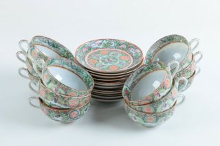 Chinese Rose Medallion Porcelain Tea Cups (12)